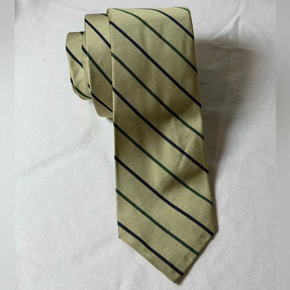 Polo Ralph Lauren Made by Hand Silk Modern Slim Tie Cream Green Black Stripes